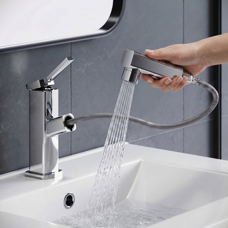 SONNI Ausziehbare Edelstahlarmatur mit hoher Elastizität, 3 Wasserstrahlmodi, Keramikventileinsatz für Dichtheit und Korrosionsbeständigkeit, Verchromt G3/8