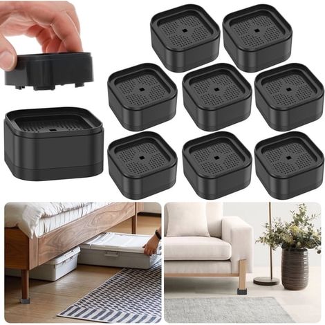 Ensemble de 8 surmatelas rehausseurs robustes pour meubles – Convient aux lits, chaises et tables – Patins de protection antidérapants pour sols (1/5)