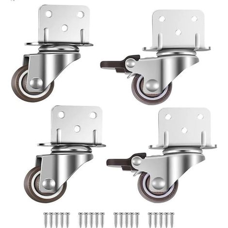 Lot de 4 roulettes pivotantes avec frein pour meubles et pots de fleurs - Platine de fixation en L, 25 mm (1/5)