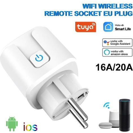 Prise connectée WiFi intelligente - QINGQUE - 20A - Commande Vocale et Minuteur - Blanc (1/4)