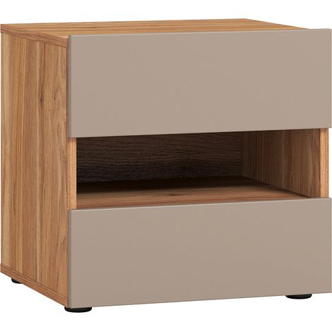 Chevet 2 tiroirs 1 niche Iséa Taupe et Bois (1/5)