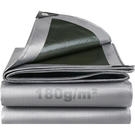 Bâche de Protection Exterieur avec Oeillets, 3x6m 180 g/m² PE Bâche Voiture Piscine, Imperméable Résistante aux Déchirures UV Intempéries, Bâches Multiusage pour Meubles de Jardin, Vert Argenté (1/5)