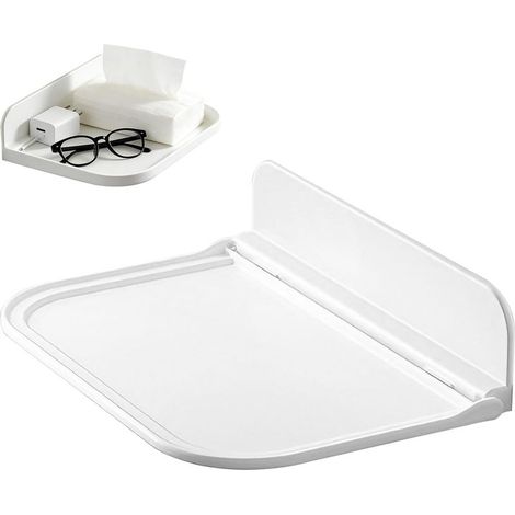 Lot de 2 étagères murales pliables en plastique auto-adhésives pour salle de bain, cuisine, chambre à coucher, étagères de rangement flottantes sans perforation pour chevet et petits espaces (1/5)