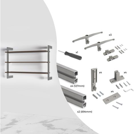 Emuca Set aus Zero Modular Frame Set mit Wandhalterungen, Aluminium und Zamak, Steingrau lackiert (1/5)