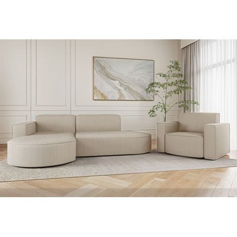 Sofa Set 2-teilig Sessel und Ecksofa PALMA XS Stoff Scala Sand Ottomane Links (1/3)