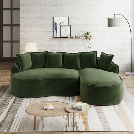 Canapé d'angle modulaire sans cadre canapé nuage confortable chenille assise profonde méridienne moderne extra large coussins inclus vert