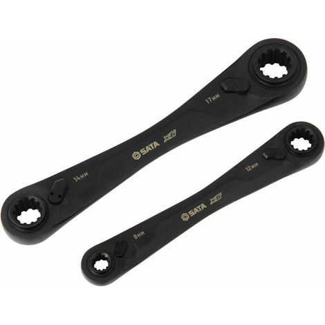 SATA X6 Spline ST09059G - Juego de llaves combinadas de doble carraca (2 piezas, ángulo de accionamiento mínimo de 5°)