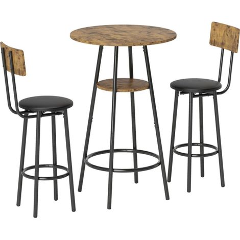 Ensemble table et chaises de bar 3 pièces-2 tabourets rembourrés-cuir synthétique-dossier-structure métallique-brun (1/5)