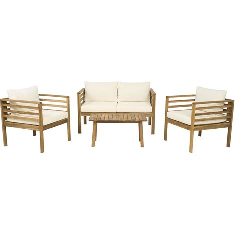 Gartenmöbel aus Holz mit inbegriffenen Kissen "Beckham" - 4 Sitzplätze - Beige