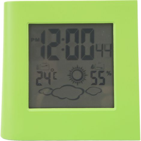 Réveil solaire à double énergie avec prévisions météo (température et humidité) - Vert (1/5)