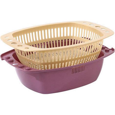 Passoire à Légumes Double Couche, Panier De Lavage De Légumes, Panier De Lavage De Fruits, Panier De Vidange De Séchage pour la Maison 2 Pièces(Violet Abricot) (1/5)