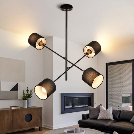 GBLY Pendelleuchte Esstisch Hängelampe Wohnzimmer - Wohnzimmerlampe Hängend Hängeleuchte Lampenschirm Esstischlampe Vintage Esszimmerlampe Schwarz Deckenlampe 4 Flammig Küchenlampe für Schlafzimmer