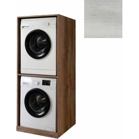 Mobile Lavanderia a Colonna per Lavatrice e Asciugatrice Senza Ante 70x70x174A cm in Nobilitato Unika Olmo Bianco (1/3)