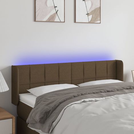 Tête de lit LED marron foncé en tissu 147 x 16 x 78/88 cm avec 2 bandes - PANGIVO (1/5)
