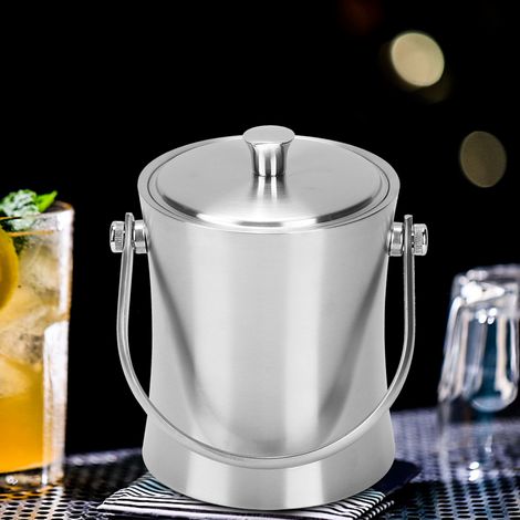 Seau à glace ménager en acier inoxydable de 1 L, récipient pour bière, champagne, tonneau, bouteille de vin, ustensiles (1/5)