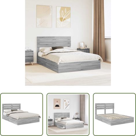 vidaXL Tête de lit - Lit de Rangement Gris Sonoma 150 x 200 cm Bois d'ingénierie (1/5)