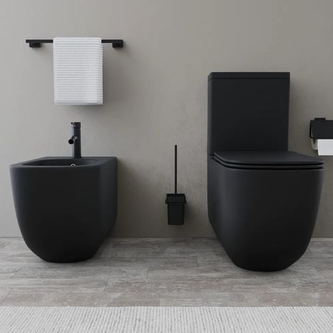 Ensemble de sanitaires affleurants cuvette monobloc Tornado et bidet noir mat Riga (1/4)