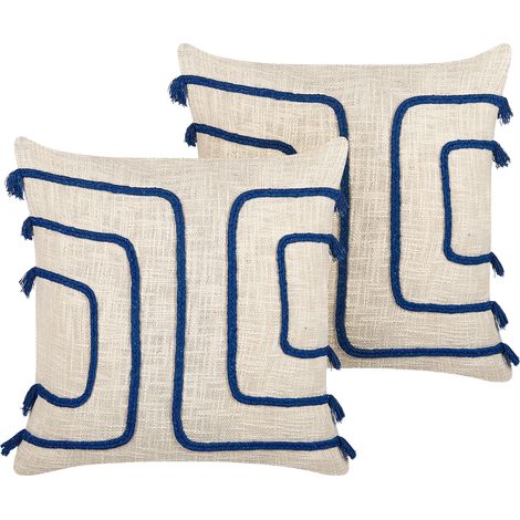 Conjunto de 2 cojines de algodón beige claro azul marino 45 x 45 cm Pleione (1/5)