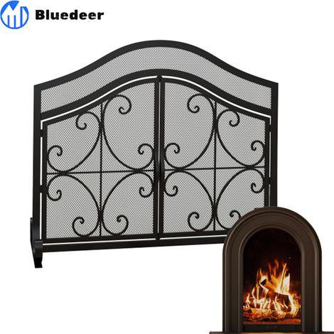 Kaminschutzgitter – Kamingitter mit magnetischen Türen – Ofenschutzgitter – Funkenschutzgitter für Wohnzimmer – Stahl – 105 x 80 – 5 cm – Schwarz