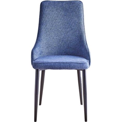 Silla de comedor QUEEN tapizada en tela y patas metálicas en color negro AZUL (1/5)