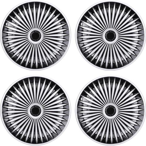 Jeu de 4 enjoliveurs 17 pouces ABS Noir Argent Universel Protection Jantes (1/5)