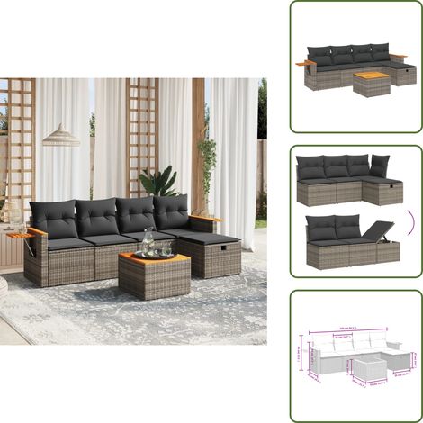 Tavolo da giardino - vidaXL Set Divano da Giardino 6 pz con Cuscini Grigio in Polyrattan - Cuscino da seduta