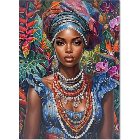 Cuadro de mujer africana pintado en azul y rosa 100 cm (1/5)
