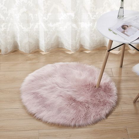 Runder, schlichter Teppich aus Kunstwolle, maschinenwaschbar, flauschig, 60 cm Durchmesser (rosa). Geeignet für Wohnzimmer, Schlafzimmer und Balkon.