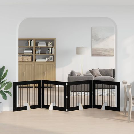 vidaXL Puerta para perros plegable con soportes 4 uds. Roble Negro (1/5)