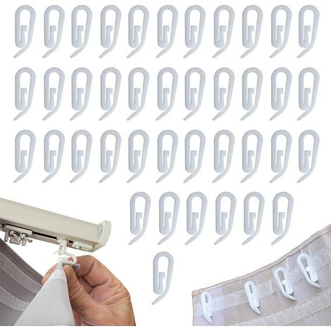 Ganci per tende per binari, 100 pezzi 1228 mm Ganci per tende in plastica bianca per aste per tende da doccia, finestra e porta (1/5)