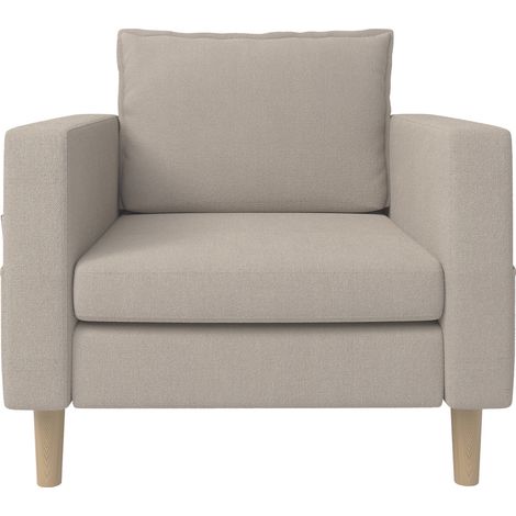 Fauteuil d’appoint scandinave en chenille kaki avec rangement latéral et coussin confortable (1/5)