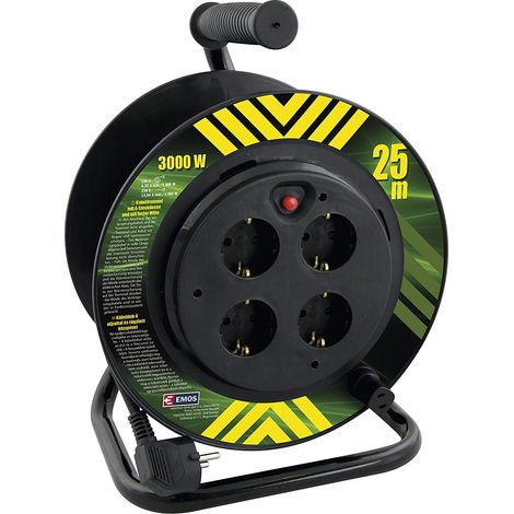 Enrouleur de cable Professionnel EMOS avec Centre Fixe, cable de 25 m, 4 Prises, 1,5 mm Schuko, Le Noyau ne Tourne Pas avec (1/5)