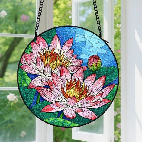 12.5cm Suspension en Vitrail Minimaliste, Attrape-Soleil Unique en Verre, Décoration Fenêtre Artistique, Cadeau Professeur, Étudiant, Famille (1/5)
