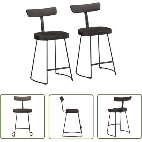 vidaXL Tabourets de bar lot de 2 noir 49x43x79 cm bois manguier massif (1/5)