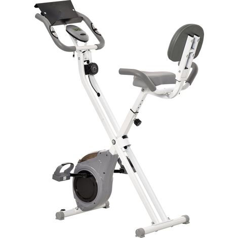 Vélo d'appartement magnétique pliable vélo de fitness vélo d'intérieurgrand confort dossier selle réglable poignées écran LCD multifonction support tablette acier blanc gris (1/5)