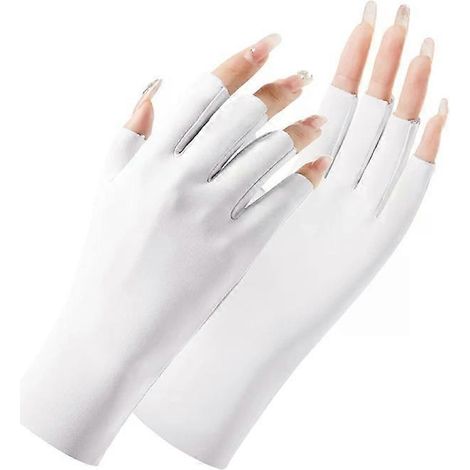 Gants de protection solaire demi-doigts - 2 paires en soie glacée pour femmes, blancs (1/2)