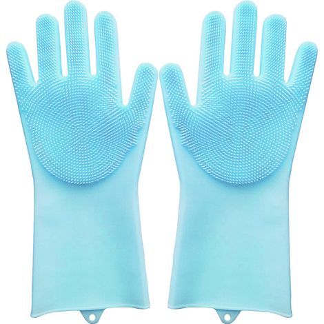 Gants de toilettage pour animaux de compagnie, gants de lavage en silicone résistant à la chaleur pour chien et chat avec dents haute densité et conception améliorée à cinq doigts, épilateur pour poil (1/5)