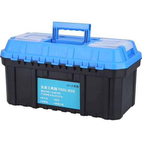 Coffre à outils PP plastique portable, boîte de rangement double couche pour pièces de quincaillerie, valise d'électricien 381 grande taille (1/5)