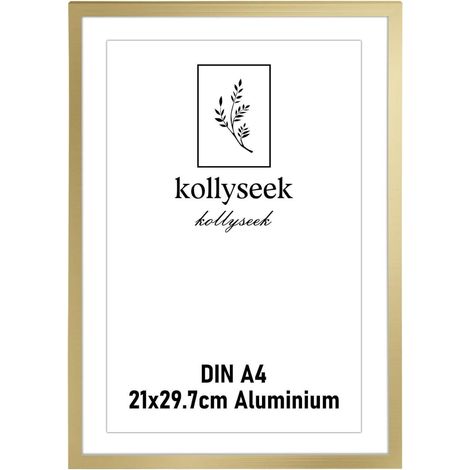 Aluminium Bilderrahmen DIN A4 Gold mit Acrylglas, modern, für Poster & Fotos (1/5)