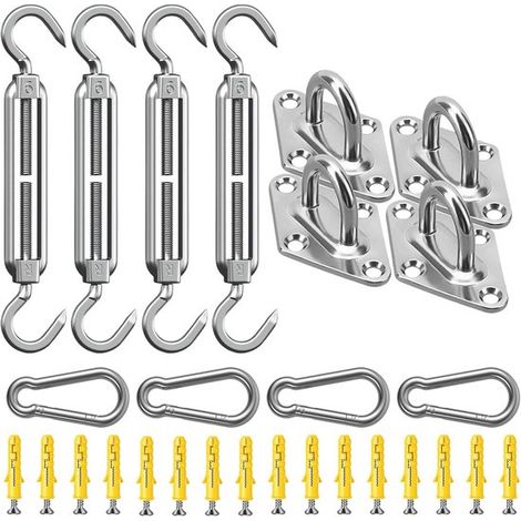 Kit de fixation pour store, en acier inoxydable de haute qualité, capacité de charge 65 kg. Accessoires : kit de fixation pour tendeurs de store, pour jardins carrés et triangulaires. (1/5)