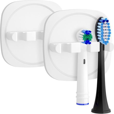 Ensemble de deux supports pour brosses à dents électriques, support mural pour brosse à dents, avec dos adhésif, support pour tête de brosse à dents de salle de bain, blanc. (1/5)