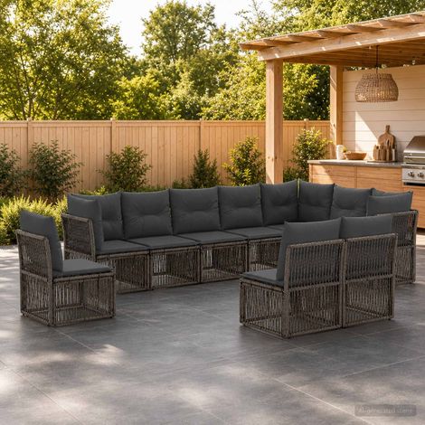 Set Divano da Giardino 10 pcs Grigio polyrattan vidaXL (1/5)