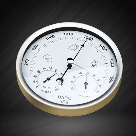 Station météorologique - Thermomètre - Baromètre - Hygromètre - Acier inoxydable - Ø14 cm (1/4)