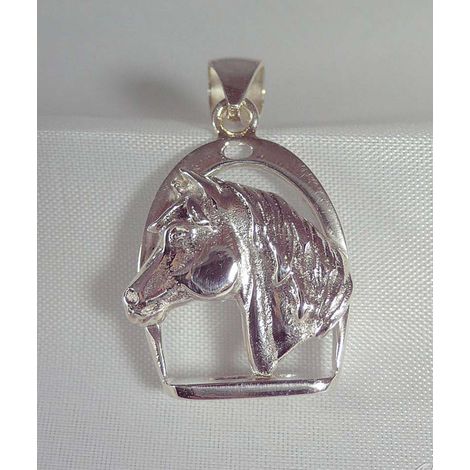 Anhänger mit Pferdekopf und Steigbügel, handgefertigt aus Sterlingsilber, komplett mit kostenlosem Halsband