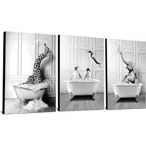Poster da parete su tela senza cornice 3x60x90cm animali in una vasca da bagno