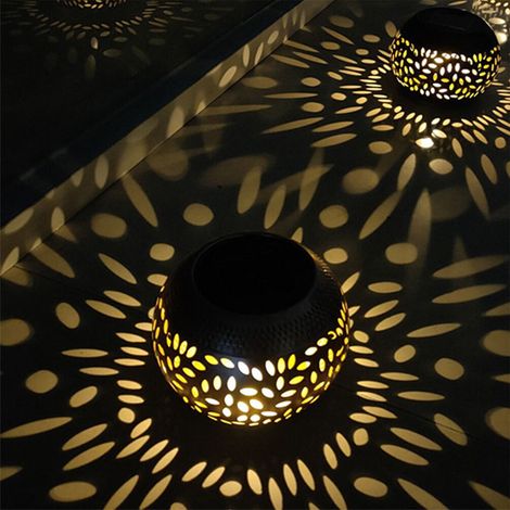 Lanterne Solaire De Table - Pot Rond À Flamme Vacillante - Lampe LED Jaune Chaud Étanche Pour Jardin Et Cour - 14,5 x 14,5 x 10,5 cm - 1 Pièce (1/5)