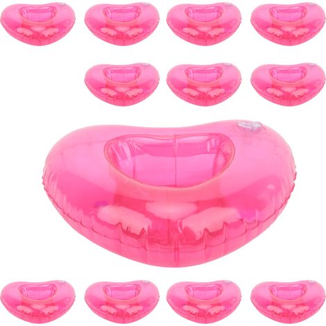 Lot de 12 porte-gobelets gonflables réutilisables en forme de cœur pour piscine, parfaits pour l'été. (1/5)