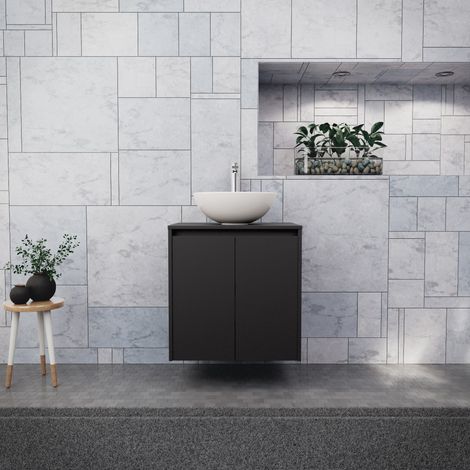 Inda - Mobile bagno L.60 con lavabo in appoggio / Nero opaco 2