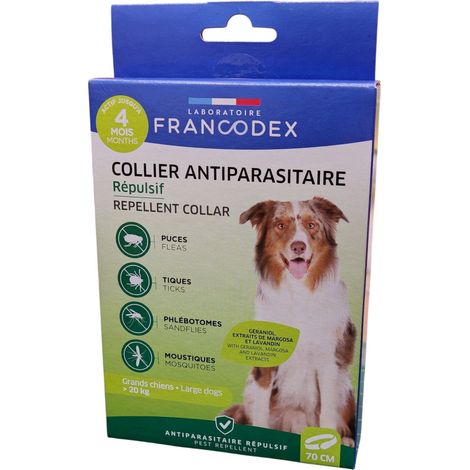 Collier Antiparasitaire Répulsif 70 cm Pour Chiens de plus de 20 kg - Francodex