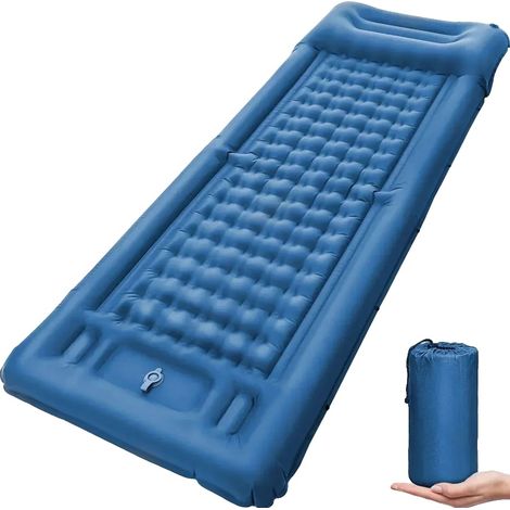 Matelas de camping gonflable, étanche, avec oreiller intégré, BLEU (1/2)